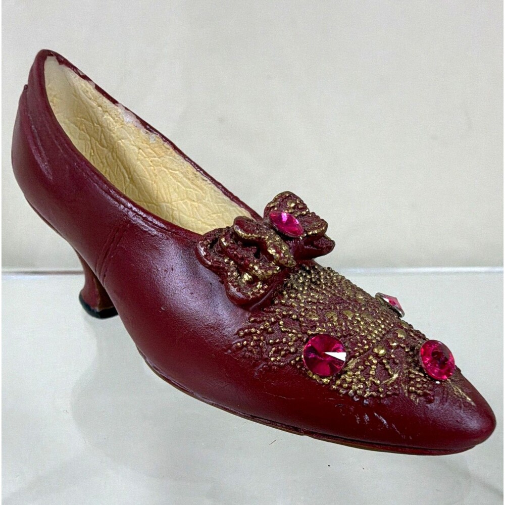 Burgundy Jeweled Miniature High Heel Shoe Figurine Rhinestone Decor